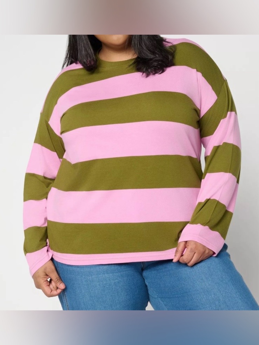 Peace Love World Long Sleeve Crew Neck stripe Top